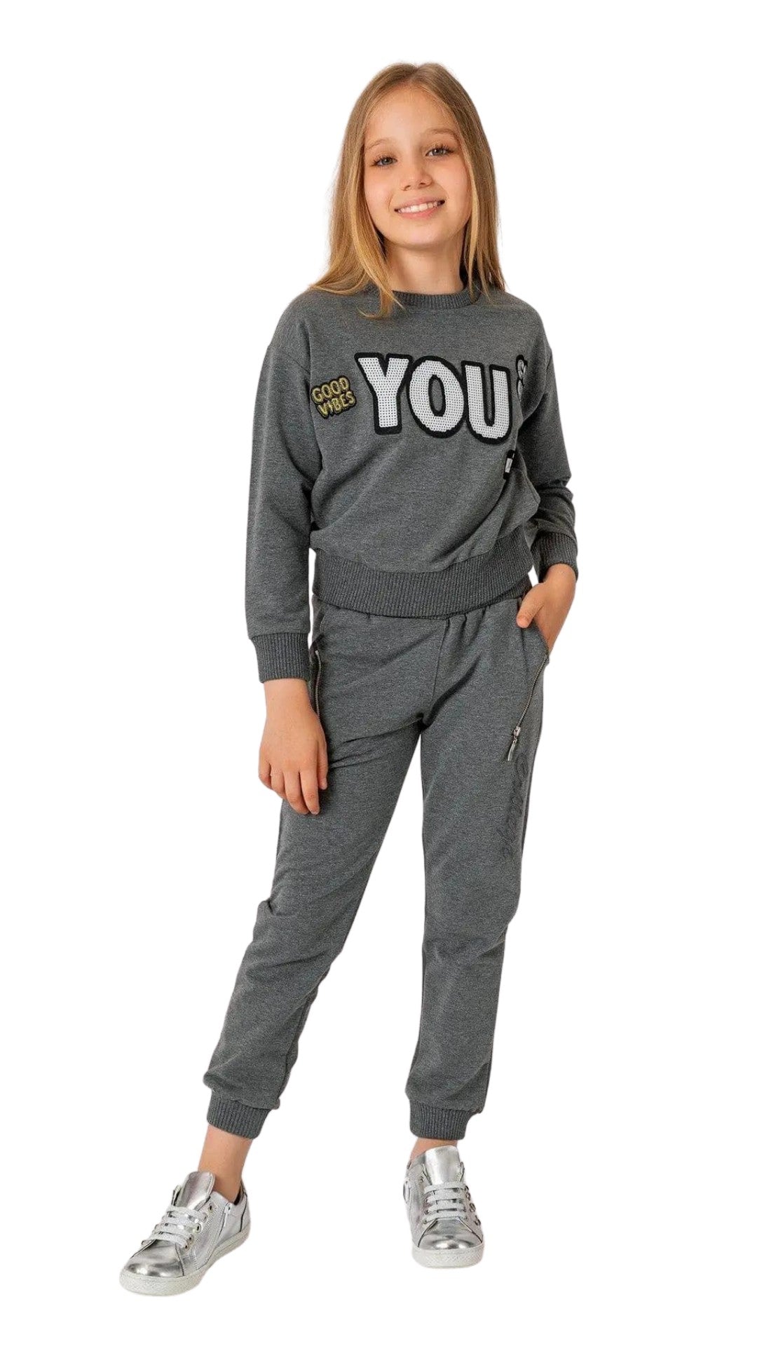 InCity Girls Tween 7-14 Years Regular Fit Gray Casual Long Sleeve Comfy Long Sweatshirt InCity Boys & Girls