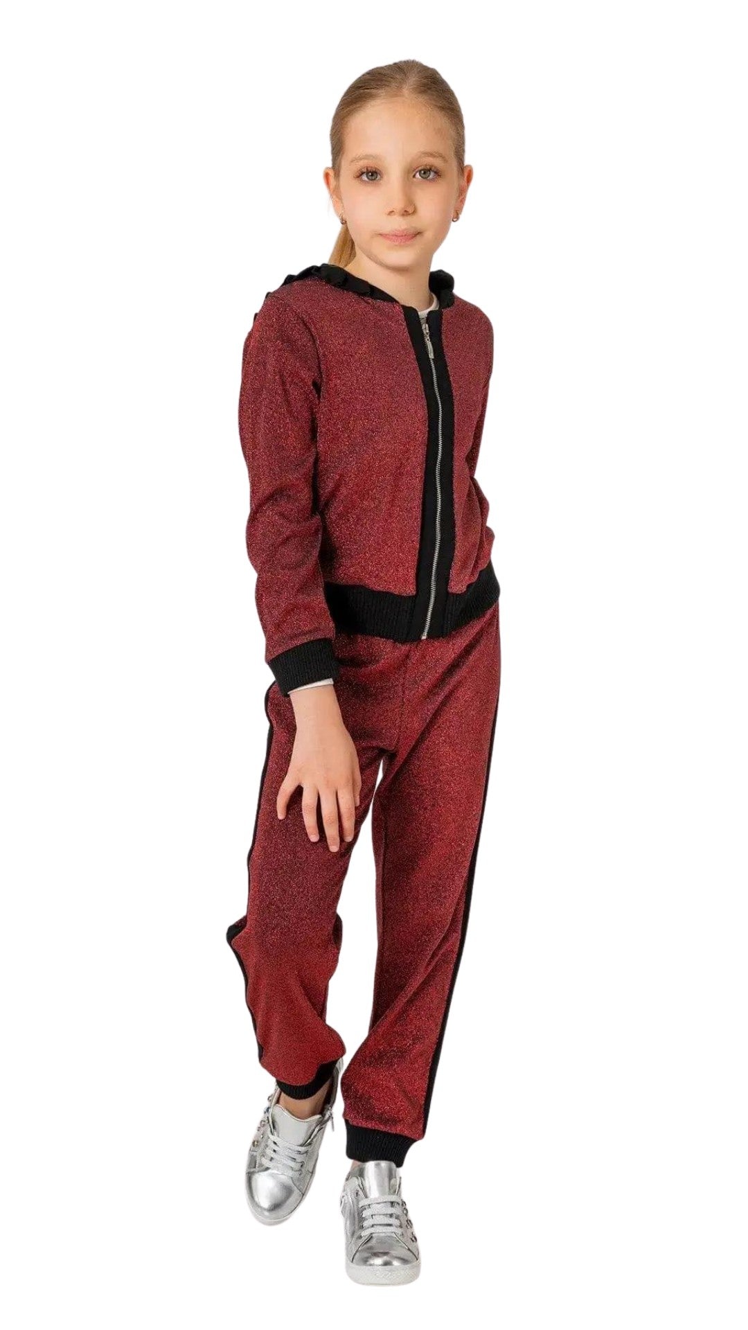 InCity Girls Tween 7-14 Years Regular Fit Red Active Full Zip Jacket and Jogger Sweatpants 2 piece Fashion Tracksuit Set InCity Boys & Girls