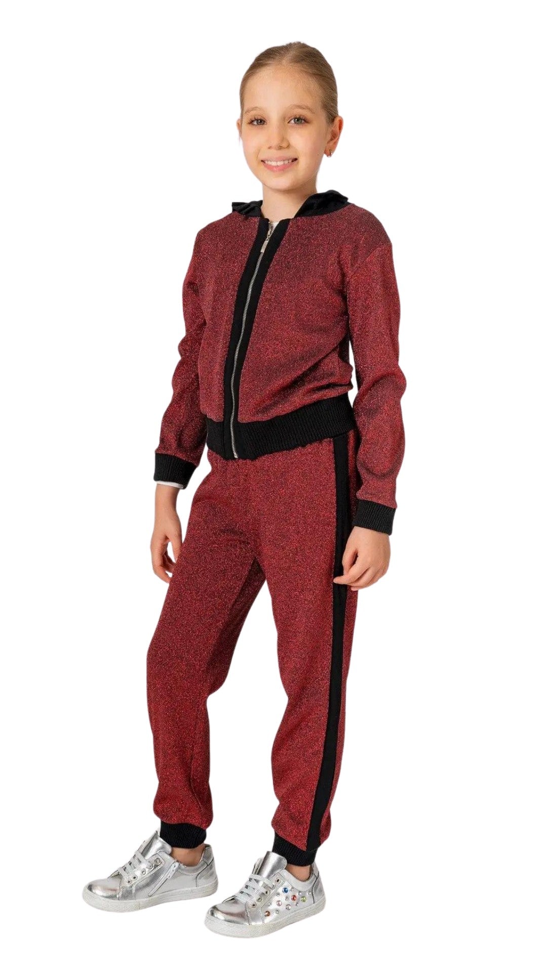 InCity Girls Tween 7-14 Years Regular Fit Red Active Full Zip Jacket and Jogger Sweatpants 2 piece Fashion Tracksuit Set InCity Boys & Girls
