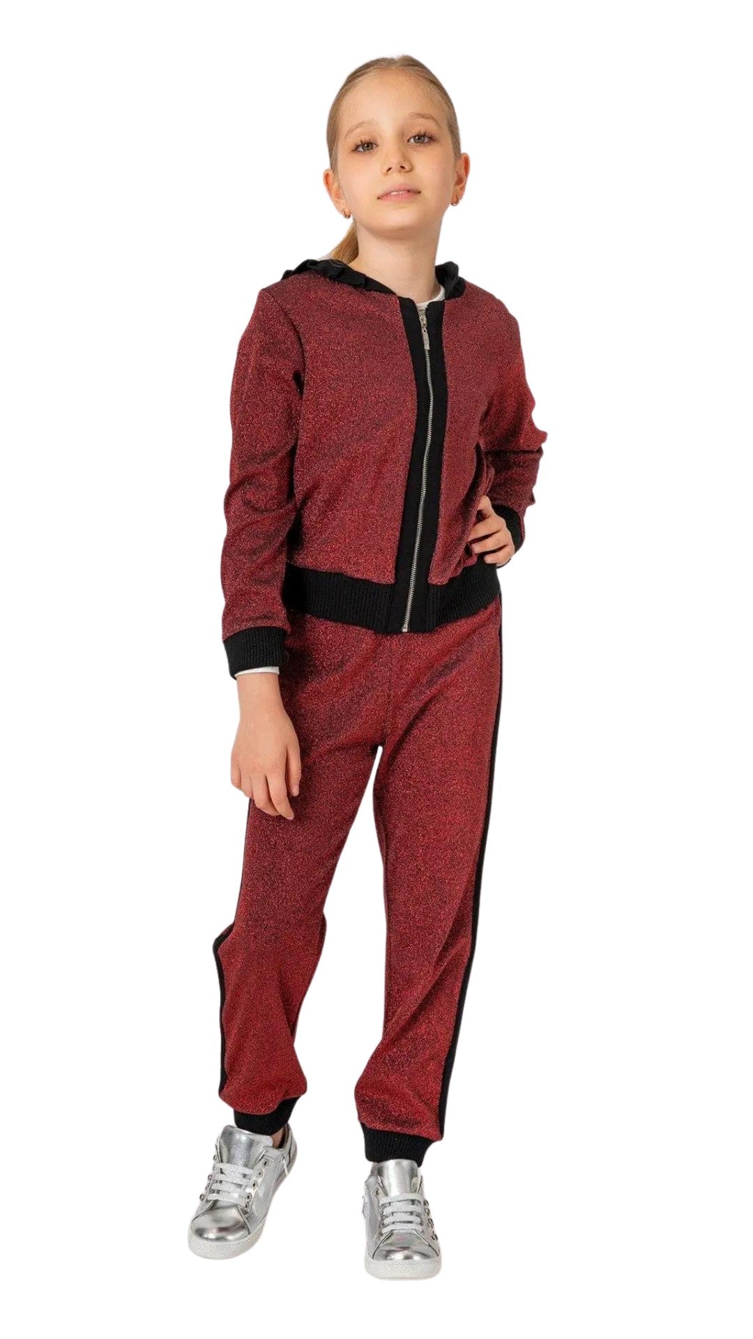 InCity Girls Tween 7-14 Years Regular Fit Red Active Full Zip Jacket and Jogger Sweatpants 2 piece Fashion Tracksuit Set InCity Boys & Girls