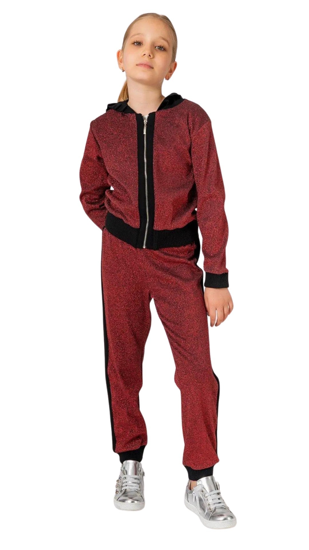 InCity Girls Tween 7-14 Years Regular Fit Red Active Full Zip Jacket and Jogger Sweatpants 2 piece Fashion Tracksuit Set InCity Boys & Girls