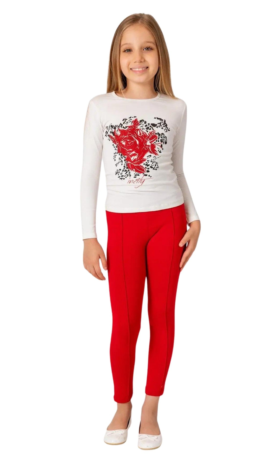 InCity Girls Tween 7-14 Years Regular Fit Red Casual Long Sleeve Comfy Church Rose T-shirt InCity Boys & Girls