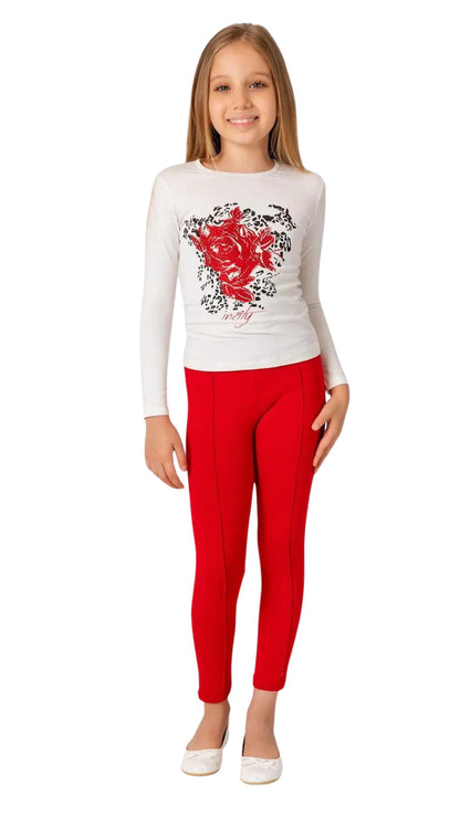 InCity Girls Tween 7-14 Years Regular Fit Red Casual Long Sleeve Comfy Church Rose T-shirt InCity Boys & Girls