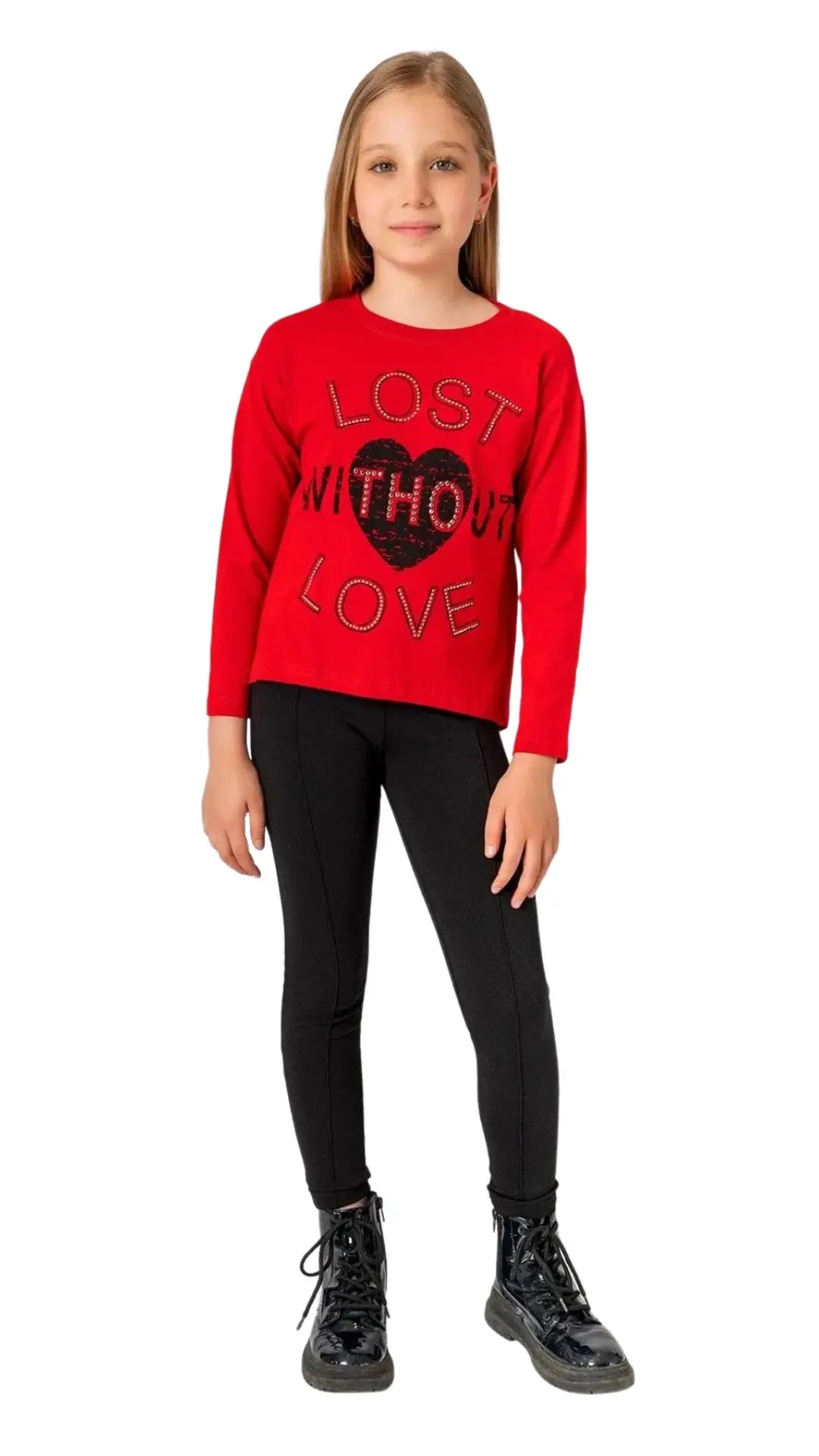 InCity Girls Tween 7-14 Years Regular Fit Red Casual Long Sleeve Comfy Lost T-shirt InCity Boys & Girls