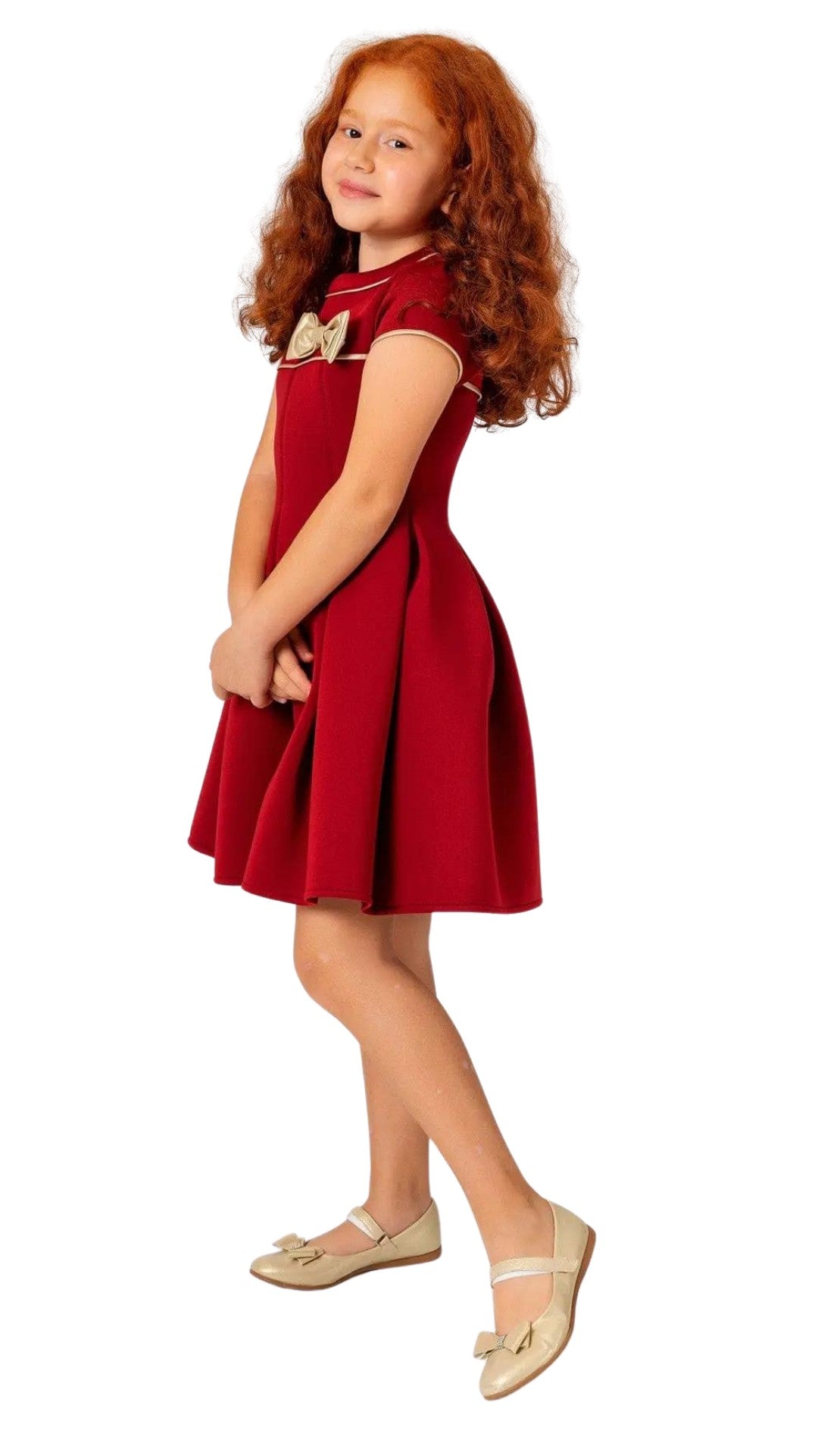 InCity Girls Tween 7-14 Years Tween Burgundy Pink Short Sleeve Ribbon Midi Fashion Beckton Dress InCity Boys & Girls