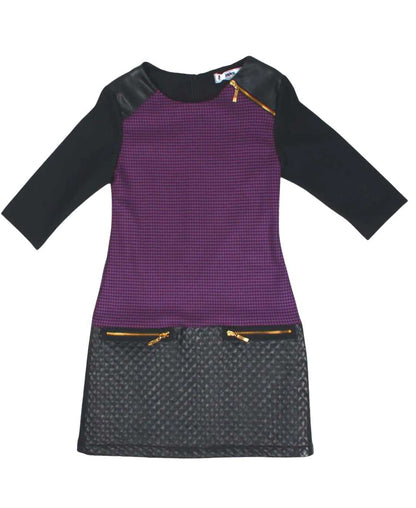 InCity Girls Tween 7-14 Years Tween Purple Leather Skirt 3/4 Sleeve Midi Fashion Muscat Dress InCity Boys & Girls