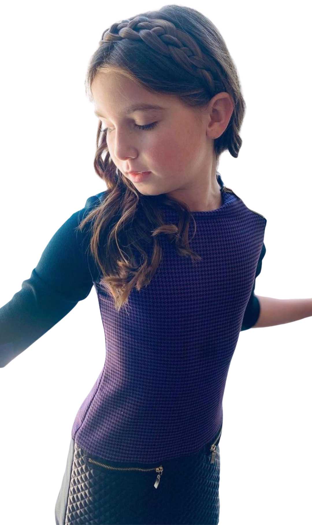 InCity Girls Tween 7-14 Years Tween Purple Leather Skirt 3/4 Sleeve Midi Fashion Muscat Dress InCity Boys & Girls