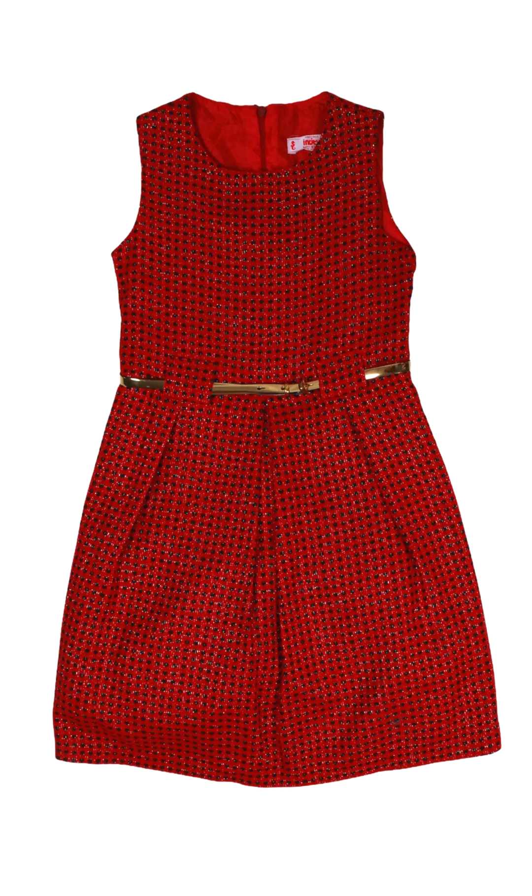 InCity Girls Tween 7-14 Years Tween Red Salmon Sleeveless Belted Midi Fashion Potenza Dress InCity Boys & Girls