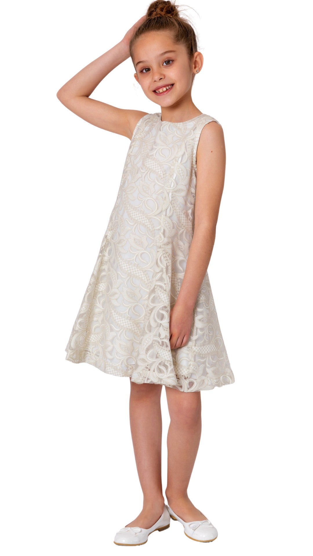 InCity Girls Tween 7-14 Years Violet White Sleeveless Round Neck Floral Lace Back Zipper Elegant Fashion Dress InCity Boys Girls