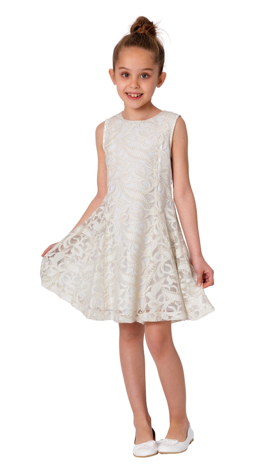 InCity Girls Tween 7-14 Years Violet White Sleeveless Round Neck Floral Lace Back Zipper Elegant Fashion Dress InCity Boys Girls