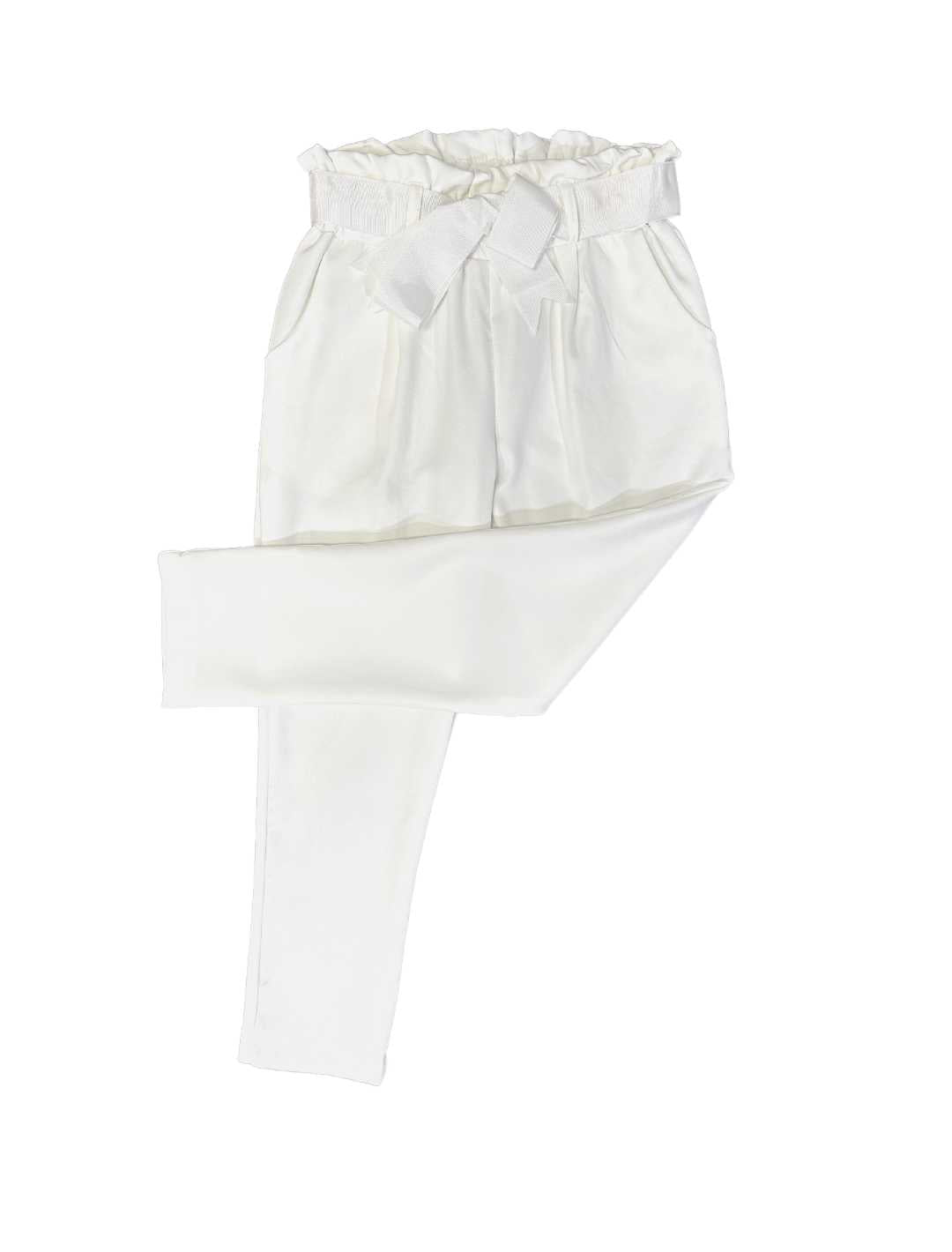 InCity Girls Tween 7-14 Years White Ribbon Belt Elastic Waist Straight Leg  Comfy Fashion Dress Pants