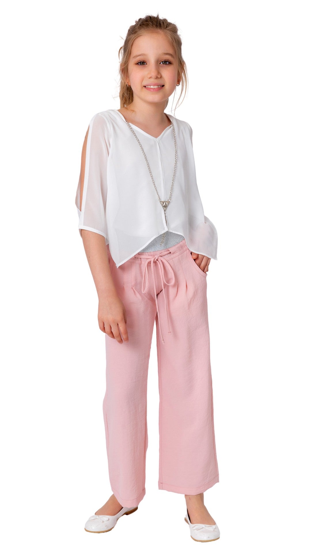 InCity Girls Tween 7-14 Years Wide Leg Regular Fit Solid Cotton Pron Pants InCity Boys Girls