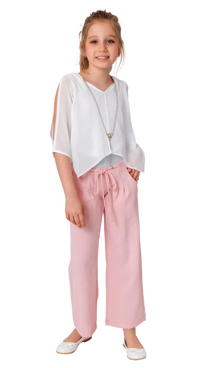InCity Girls Tween 7-14 Years Wide Leg Regular Fit Solid Cotton Pron Pants InCity Boys Girls