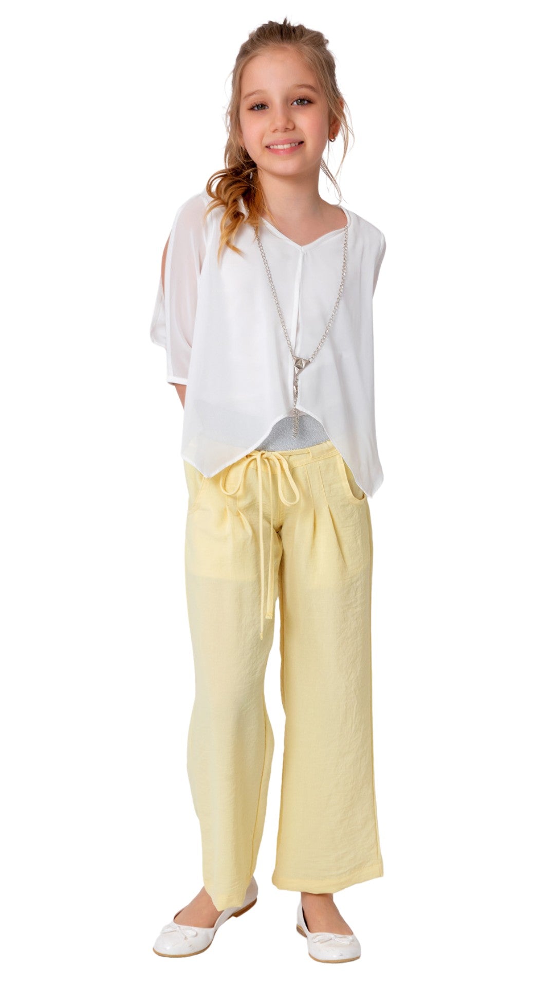 InCity Girls Tween 7-14 Years Wide Leg Regular Fit Solid Cotton Pron Pants InCity Boys Girls