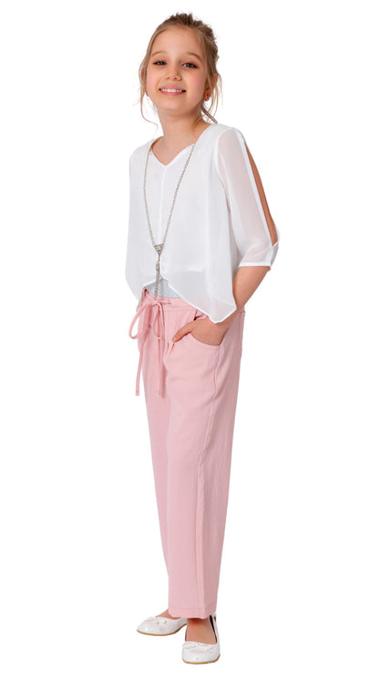 InCity Girls Tween 7-14 Years Wide Leg Regular Fit Solid Cotton Pron Pants InCity Boys Girls