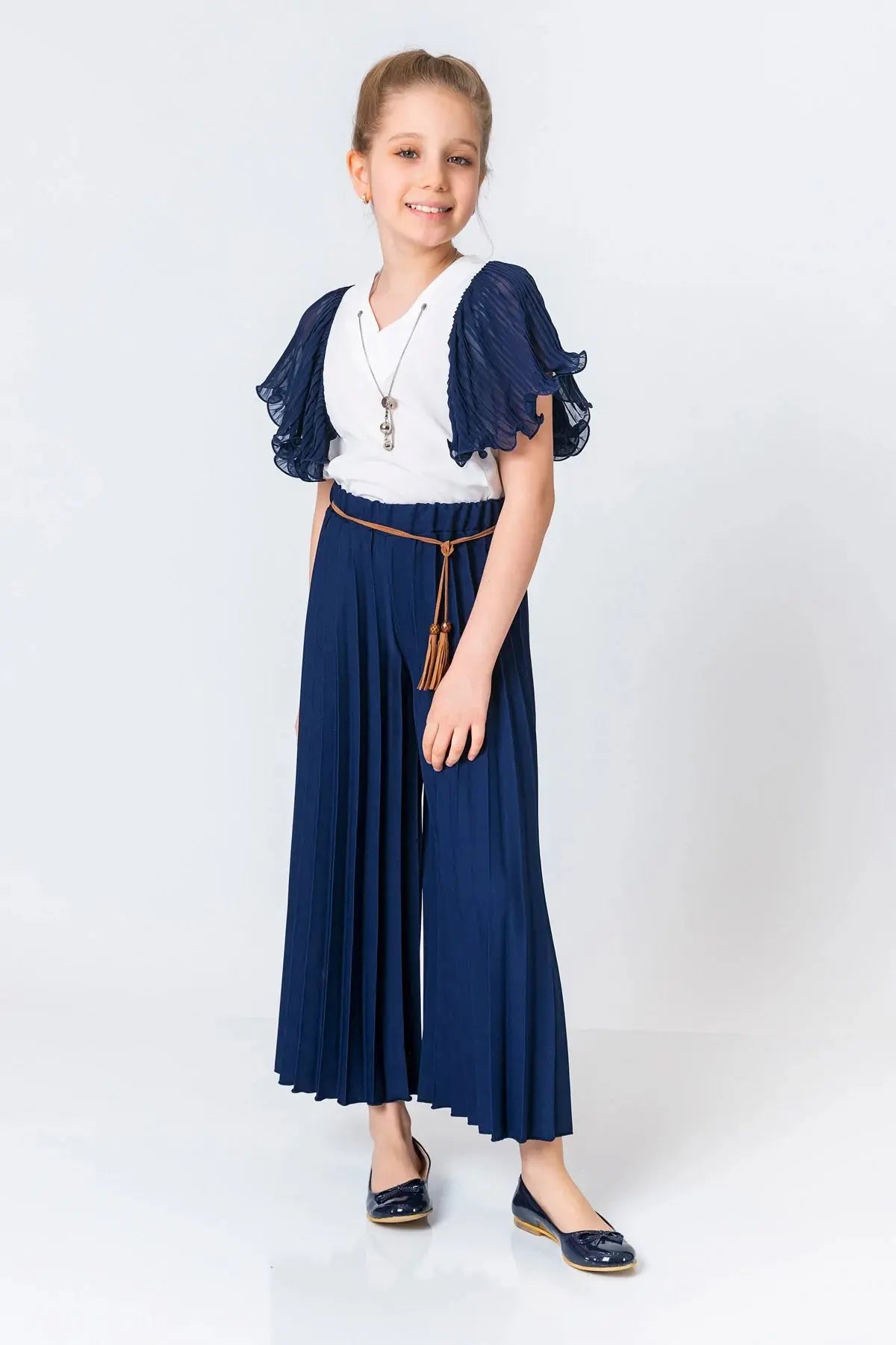 InCity Kids Girls Solid Pleated Wide Leg Dress Pants with Belt Detail InCity Boys & Girls