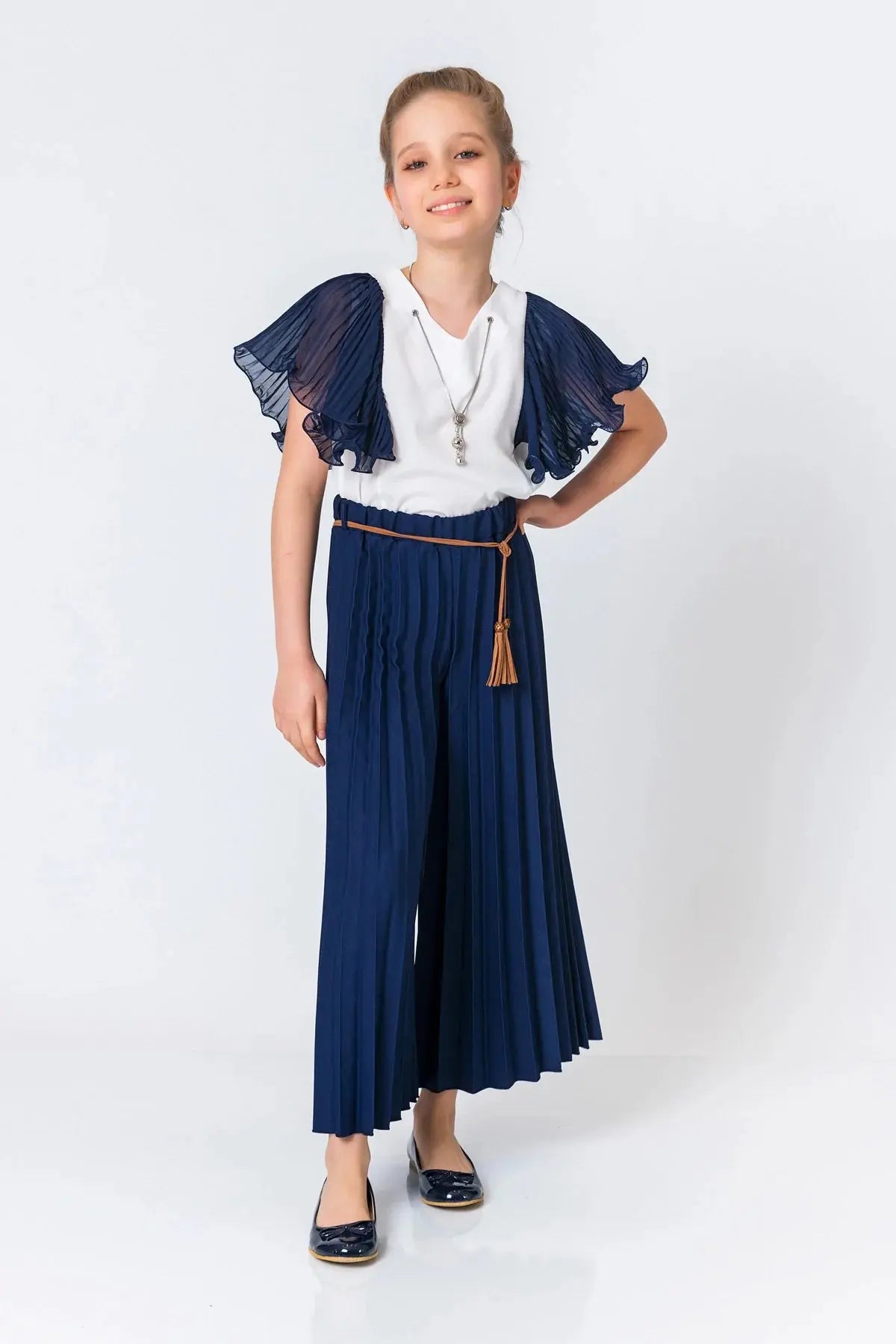 InCity Kids Girls Solid Pleated Wide Leg Dress Pants with Belt Detail InCity Boys & Girls