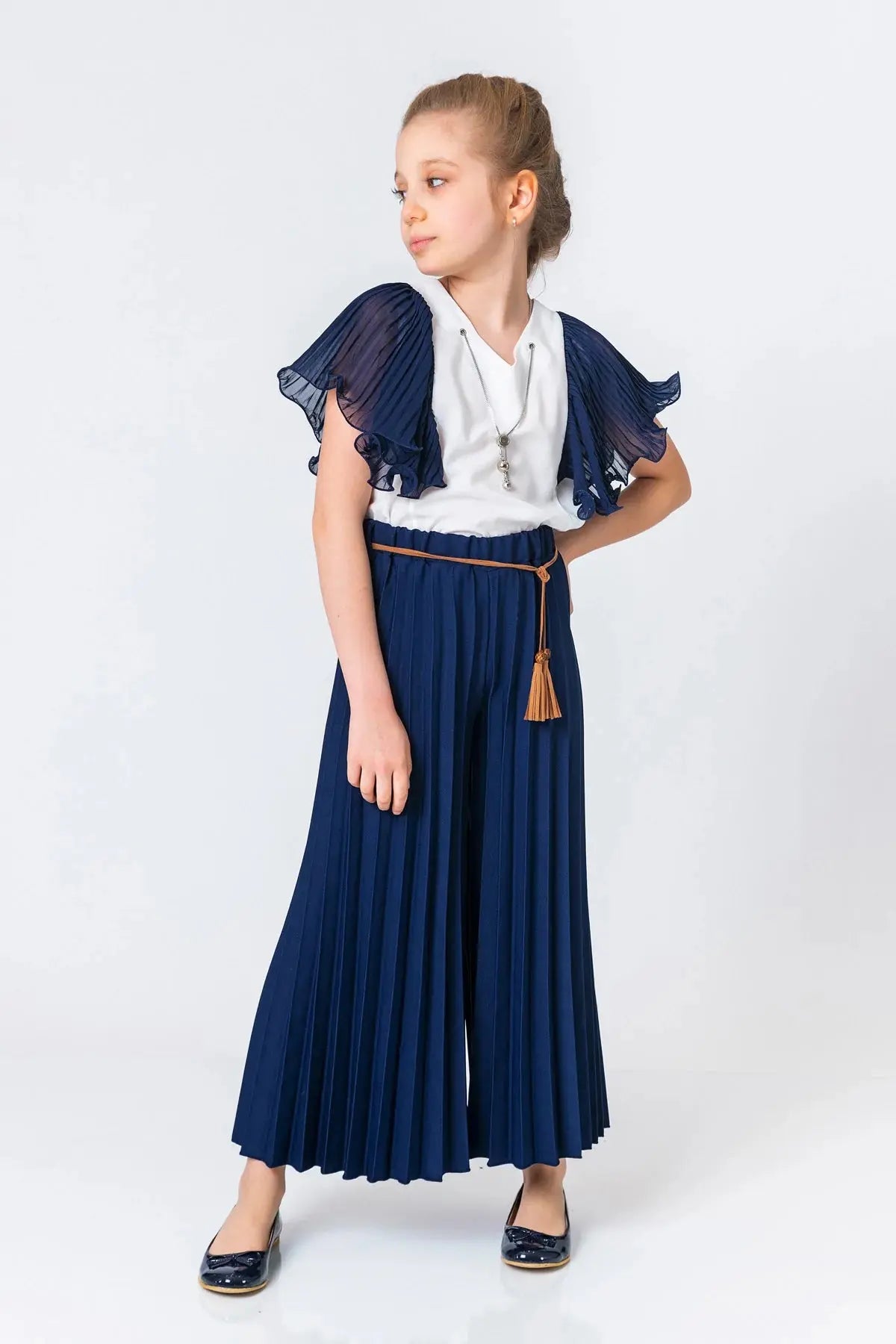 InCity Kids Girls Solid Pleated Wide Leg Dress Pants with Belt Detail InCity Boys & Girls