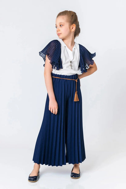 InCity Kids Girls Solid Pleated Wide Leg Dress Pants with Belt Detail InCity Boys & Girls