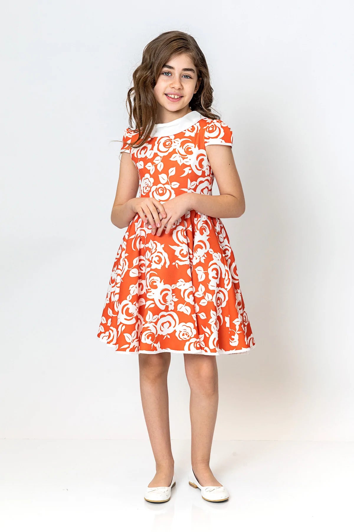 InCity Kids Girls Jabot Collar Floral Ruffle Flare Dress InCity Boys & Girls