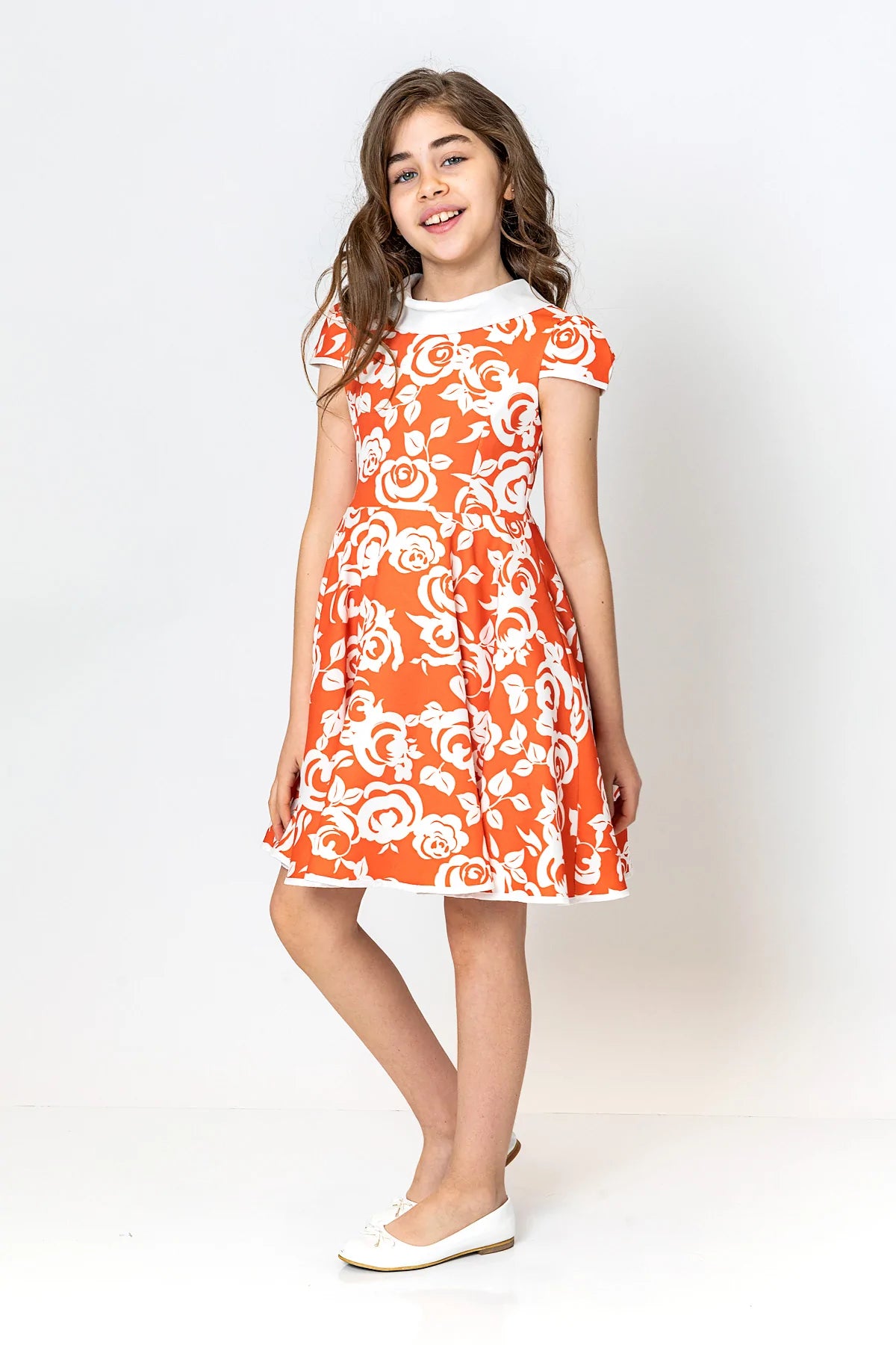 InCity Kids Girls Jabot Collar Floral Ruffle Flare Dress InCity Boys & Girls