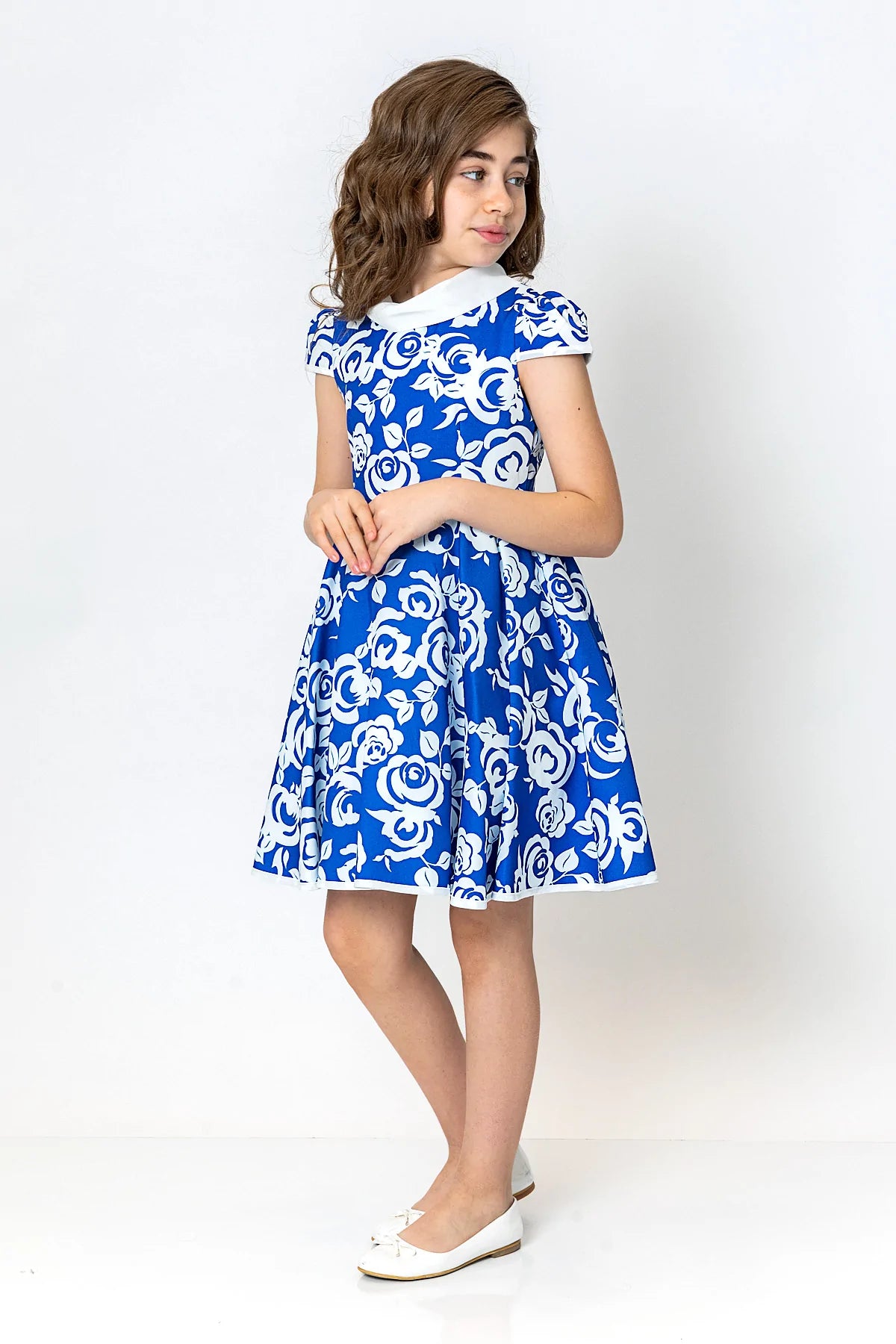 InCity Kids Girls Jabot Collar Floral Ruffle Flare Dress InCity Boys & Girls