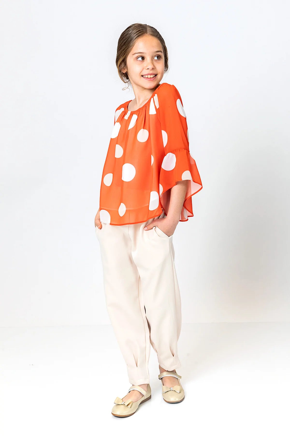 InCity Kids Girls Round Neck Polka Dot Pleated Dress Blouse InCity Boys & Girls