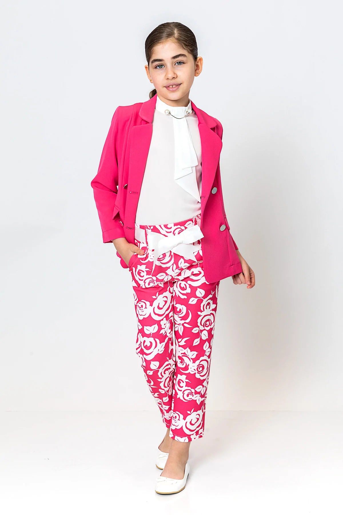 InCity Kids Girls Ribbon Belted Floral Straight Leg Dress Pants InCity Boys & Girls