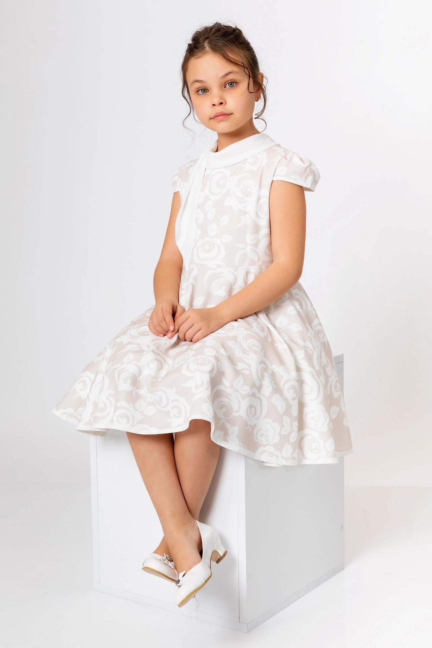 InCity Kids Girls Jabot Collar Floral Ruffle Flare Dress InCity Boys & Girls