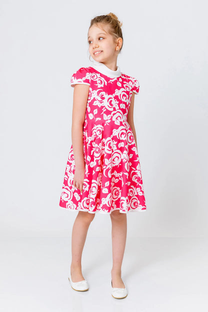 InCity Kids Girls Jabot Collar Floral Ruffle Flare Dress InCity Boys & Girls