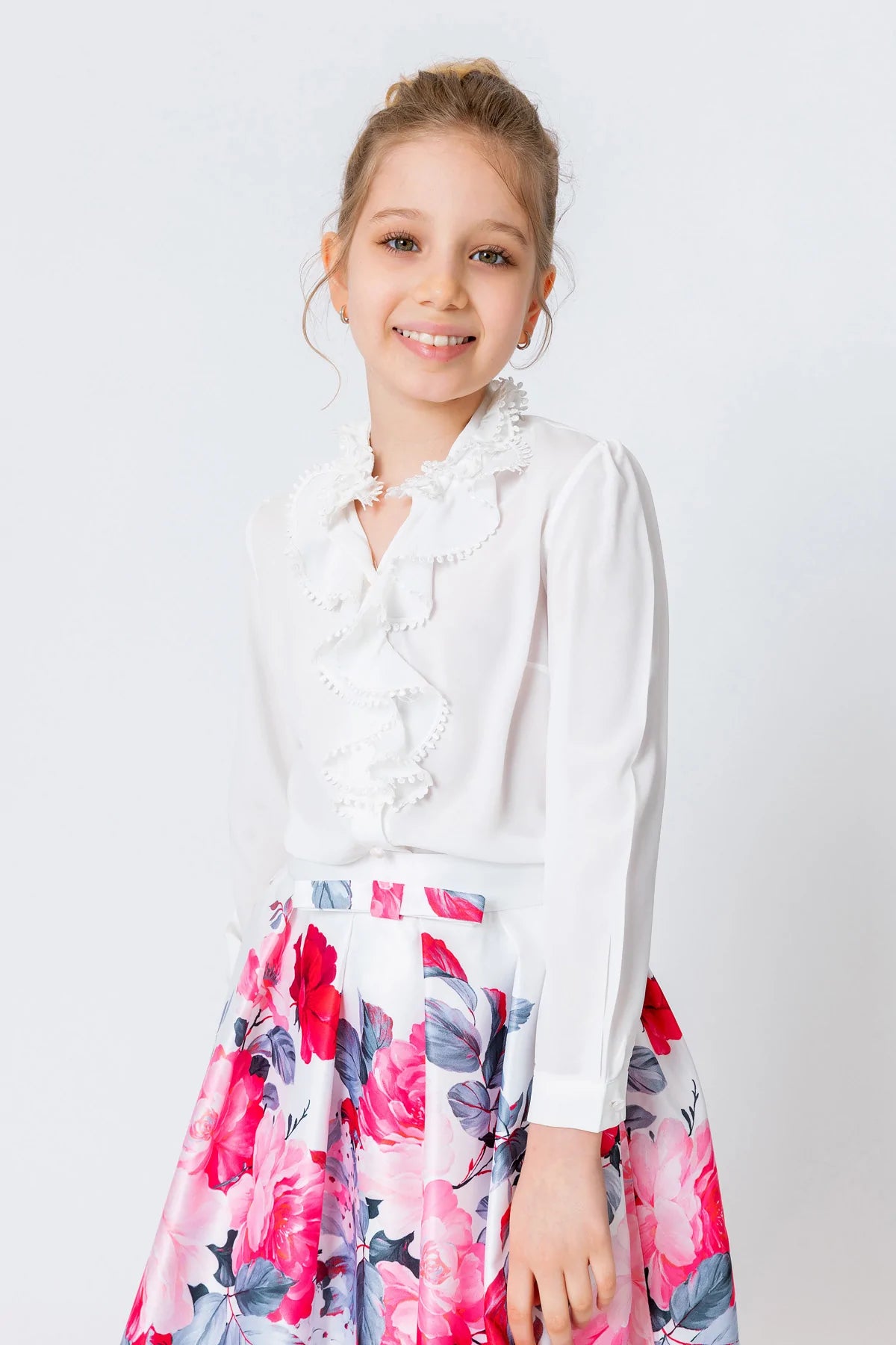 InCity Kids Girls Solid Button-Down Ruffle Cascade Dress Blouse InCity Boys & Girls