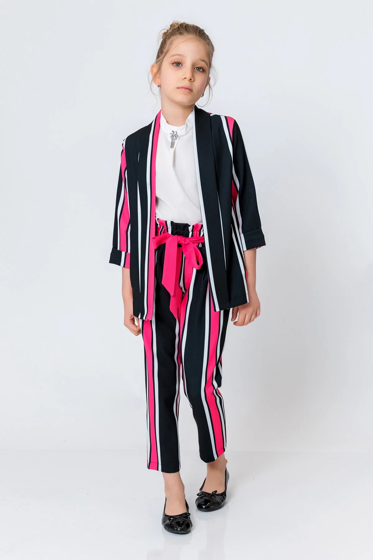 InCity Kids Girls Open Front Striped 3/4 Sleeve Dress Blazer Cardigan InCity Boys & Girls