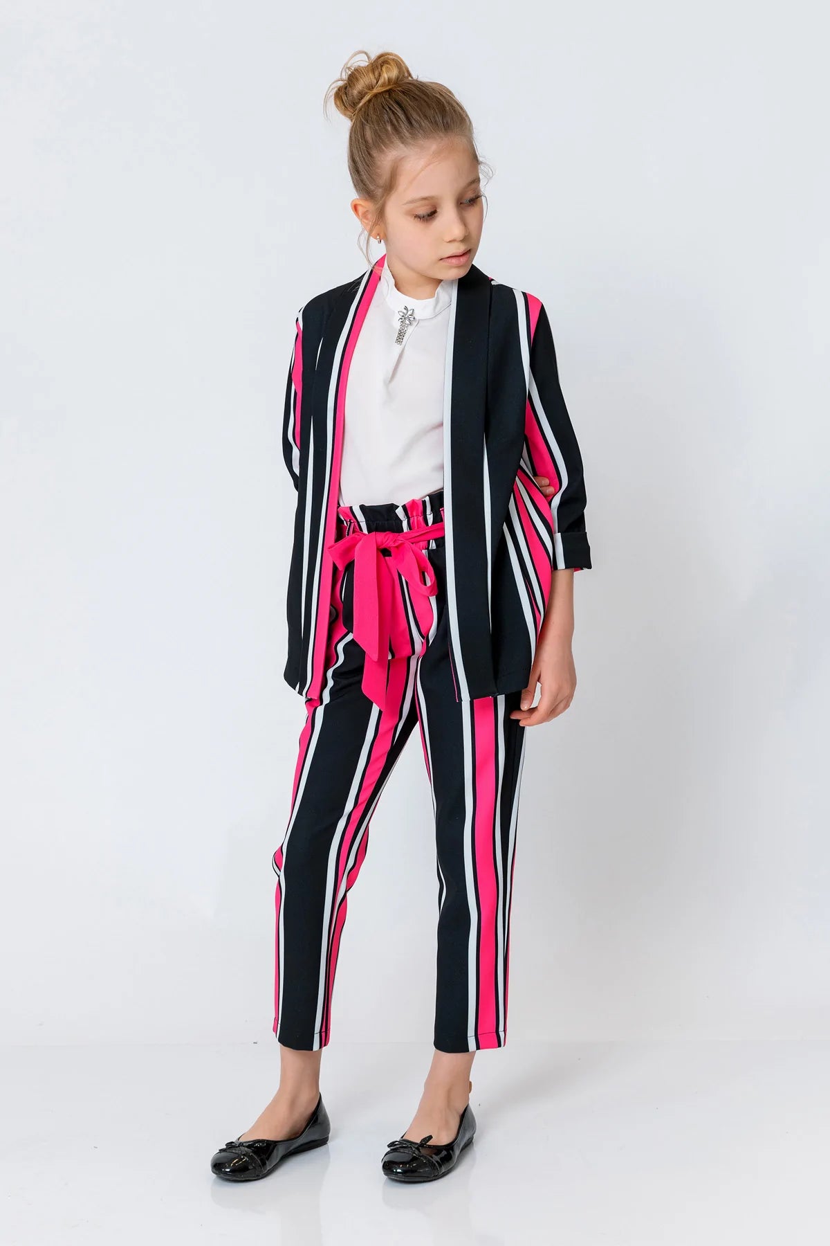 InCity Kids Girls Ribbon Belted Striped Dress Pants InCity Boys & Girls