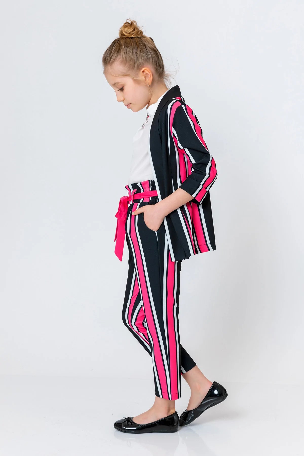 InCity Kids Girls Open Front Striped 3/4 Sleeve Dress Blazer Cardigan InCity Boys & Girls