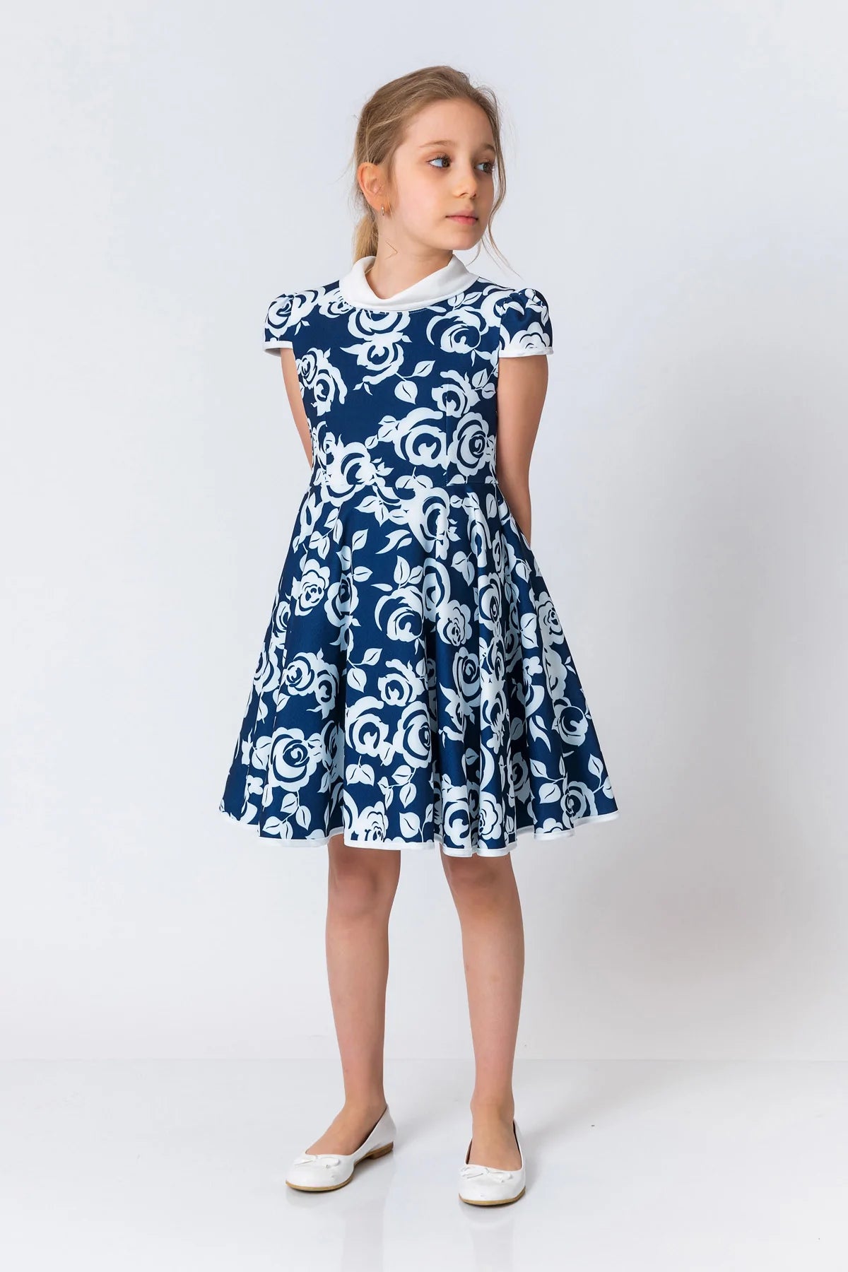 InCity Kids Girls Jabot Collar Floral Ruffle Flare Dress InCity Boys & Girls