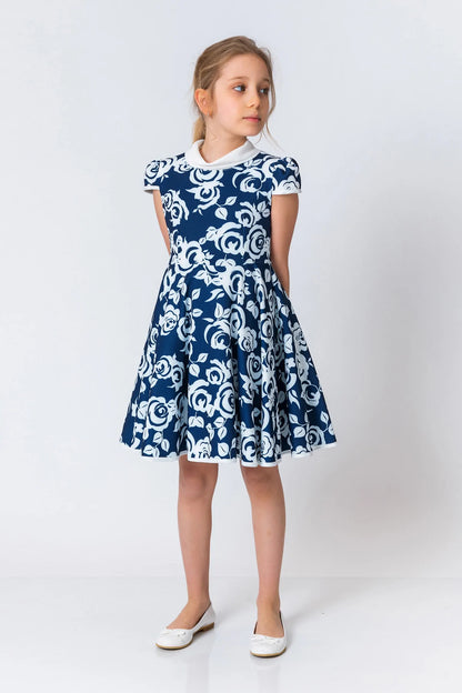 InCity Kids Girls Jabot Collar Floral Ruffle Flare Dress InCity Boys & Girls