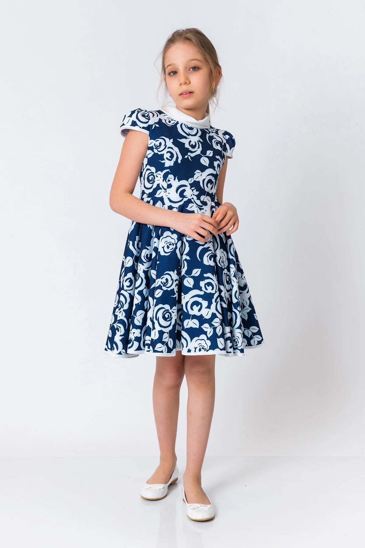 InCity Kids Girls Jabot Collar Floral Ruffle Flare Dress InCity Boys & Girls