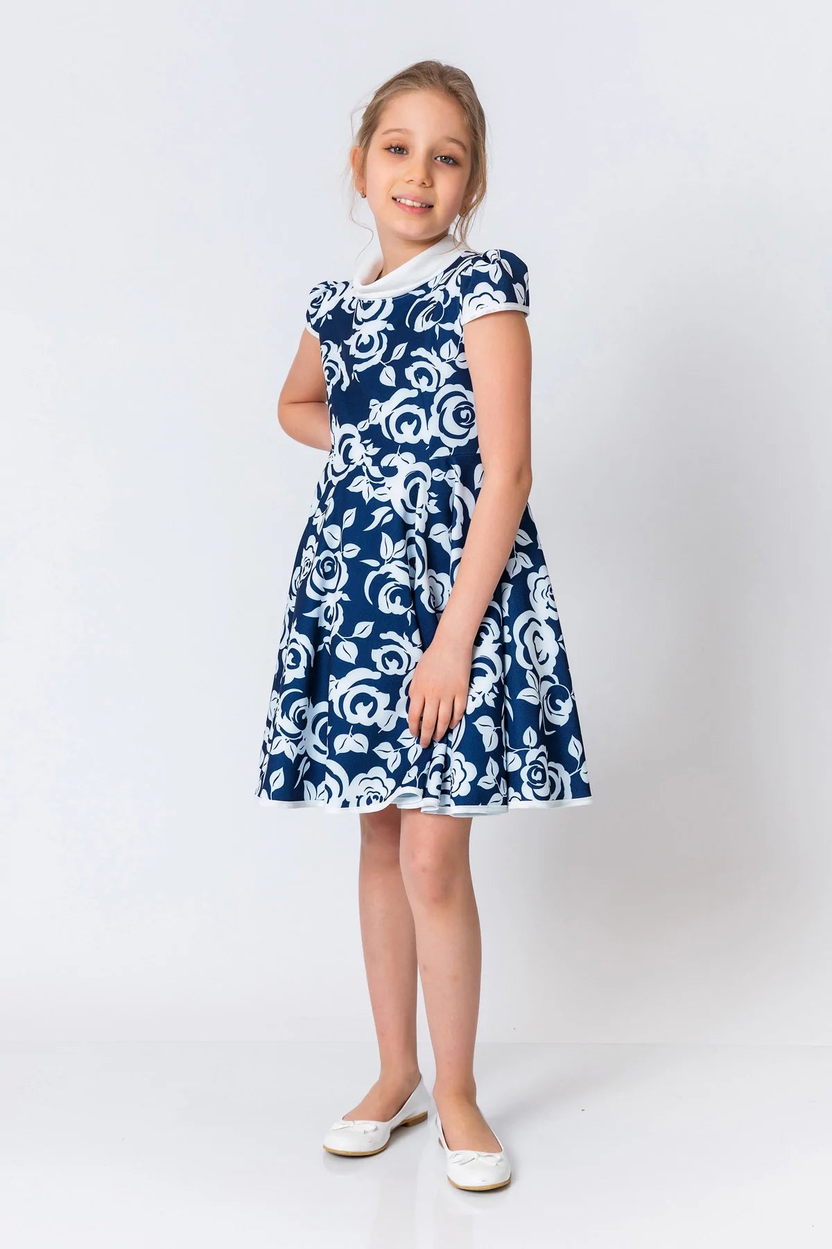 InCity Kids Girls Jabot Collar Floral Ruffle Flare Dress InCity Boys & Girls