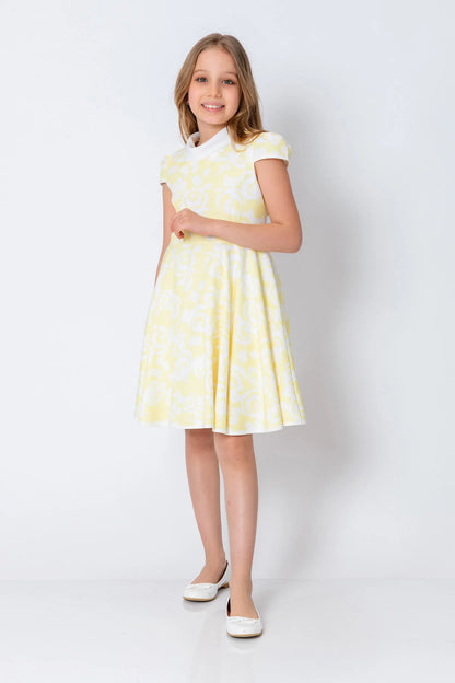 InCity Kids Girls Jabot Collar Floral Ruffle Flare Dress InCity Boys & Girls