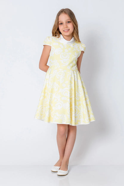 InCity Kids Girls Jabot Collar Floral Ruffle Flare Dress InCity Boys & Girls