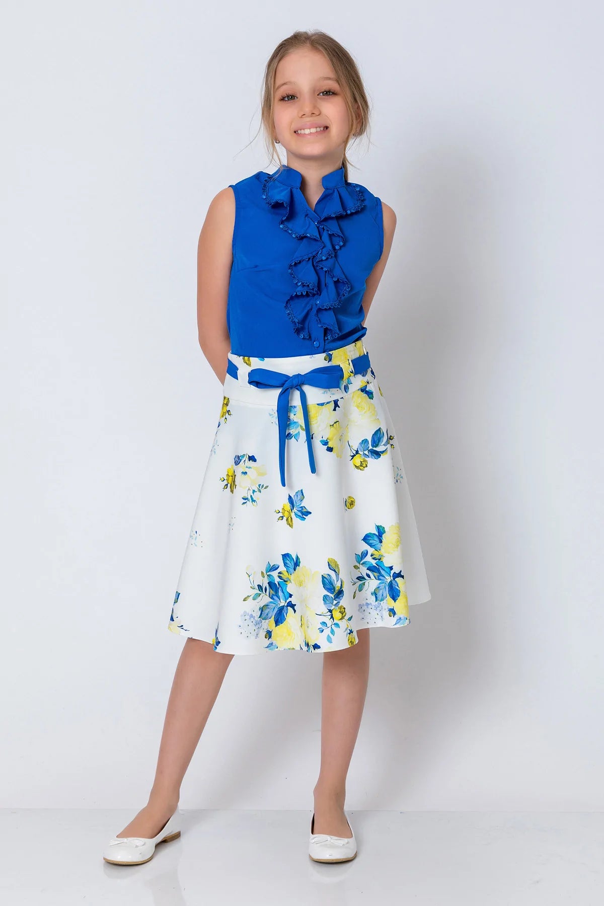 InCity Kids Girls Belted Floral Print Midi Skirt InCity Boys & Girls