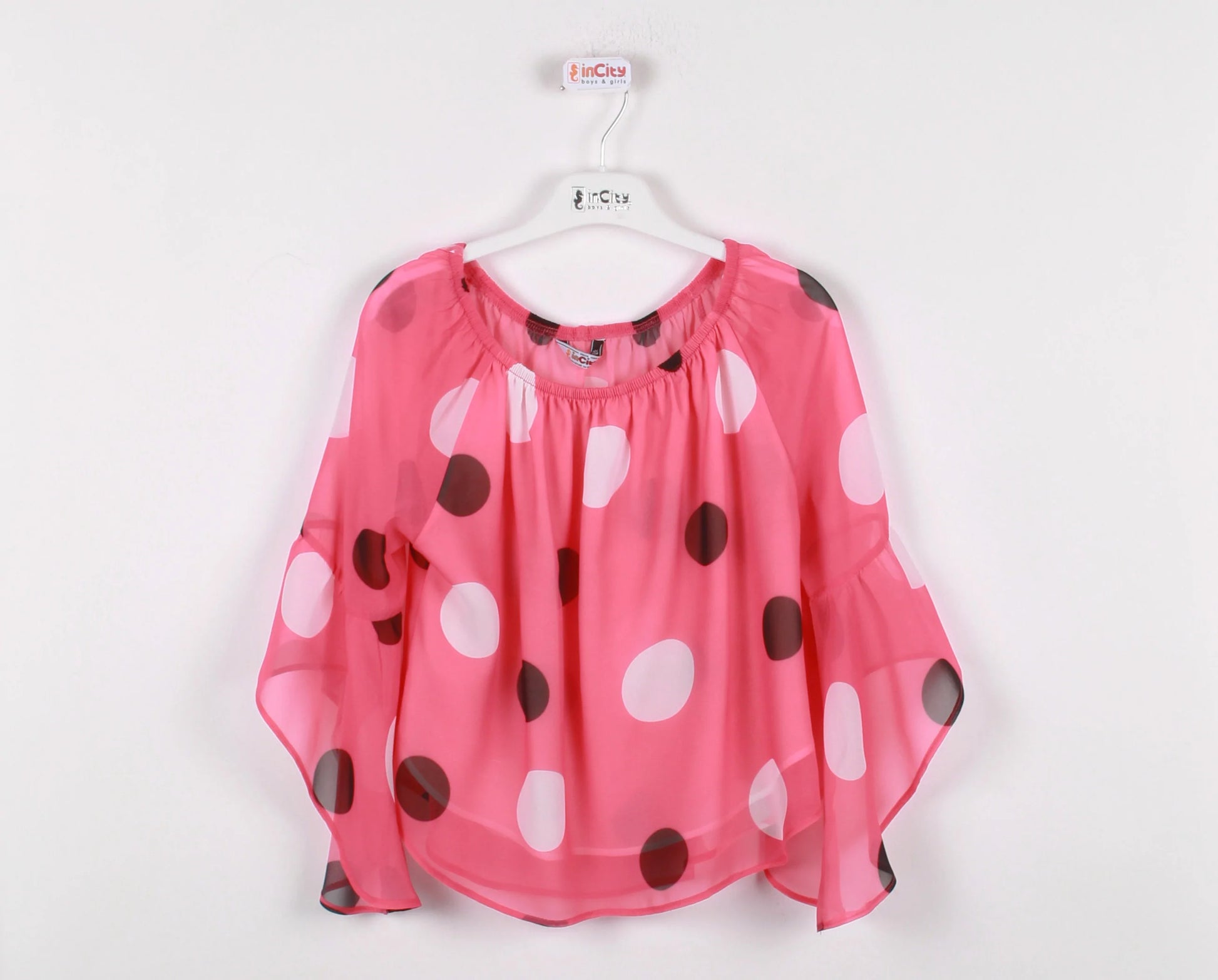 InCity Kids Girls Round Neck Polka Dot Pleated Dress Blouse InCity Boys & Girls