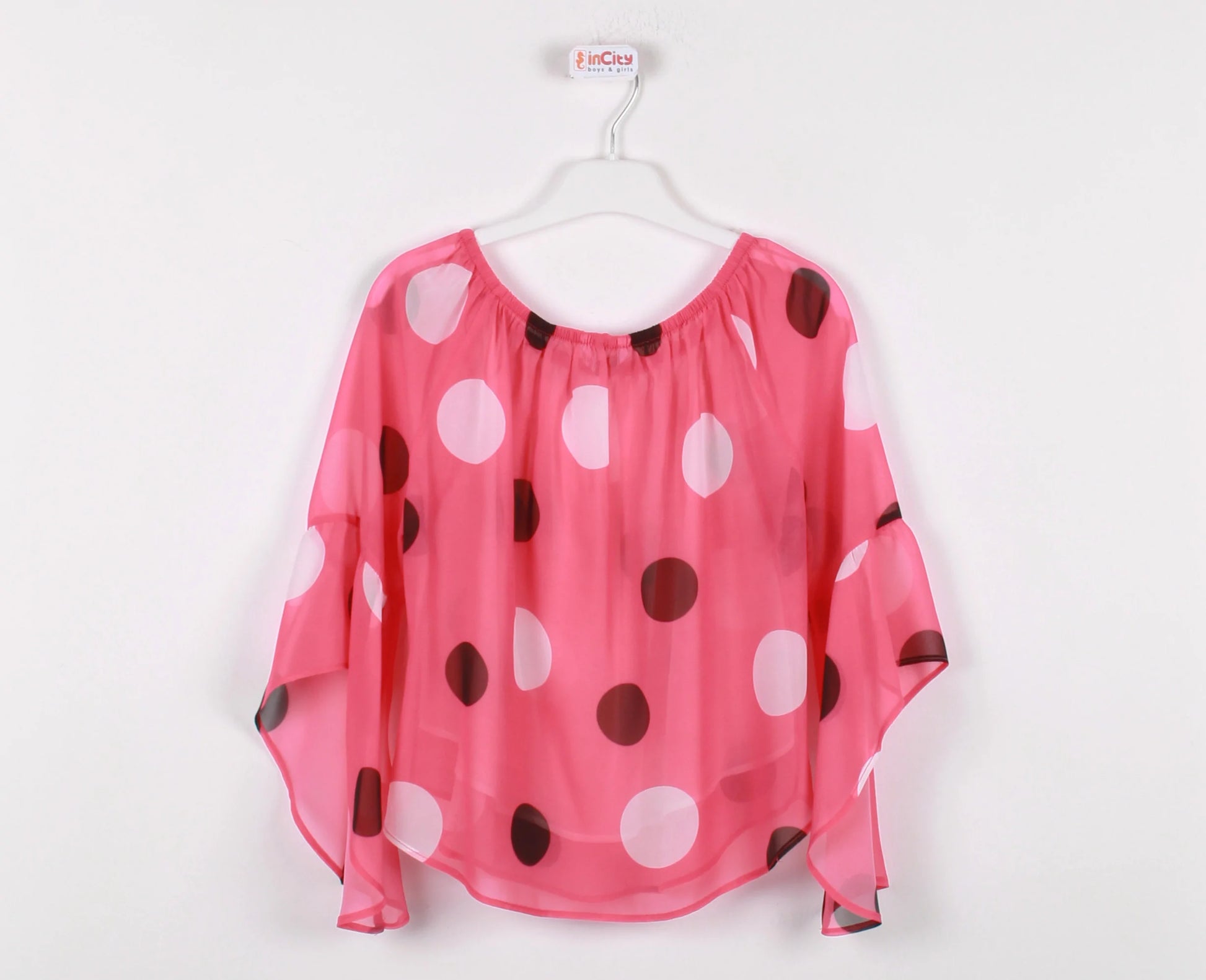 InCity Kids Girls Round Neck Polka Dot Pleated Dress Blouse InCity Boys & Girls